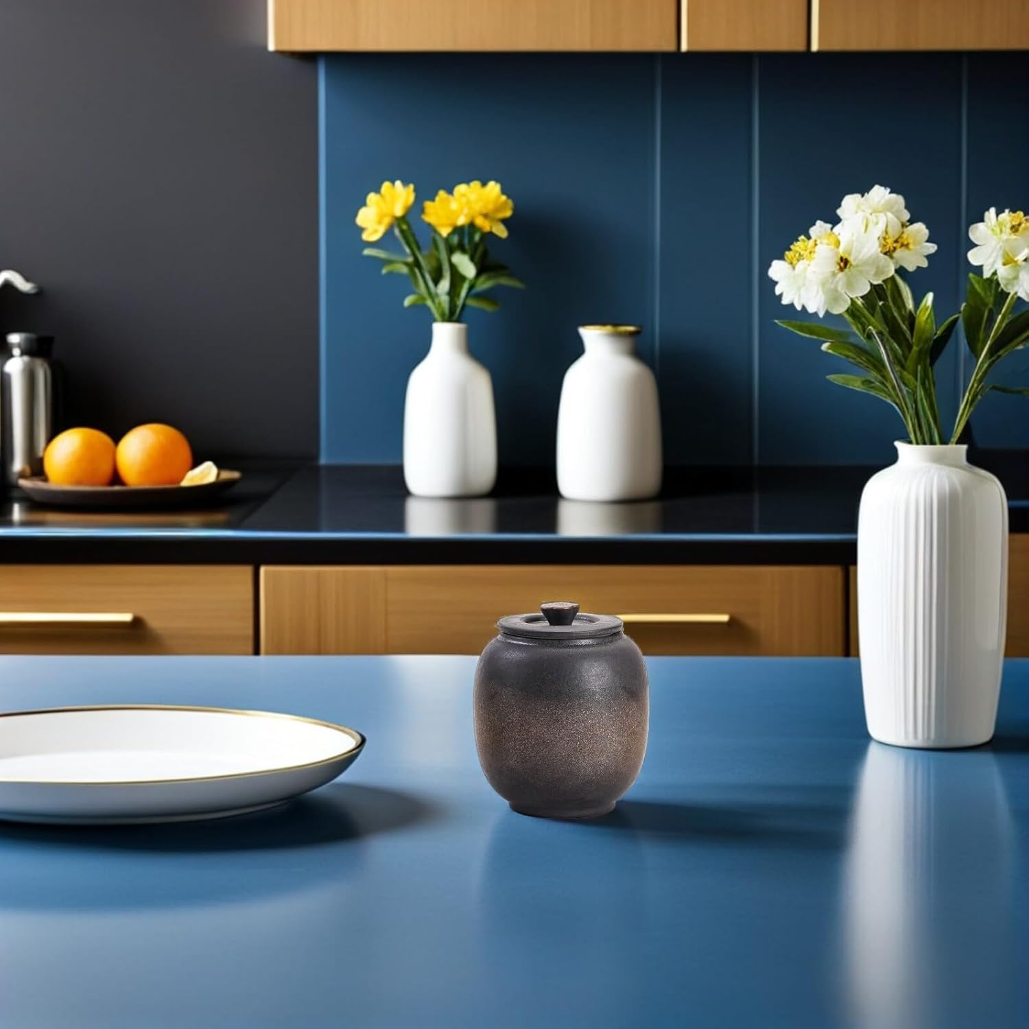 TOBAZA Ceramic Coffee Canister with Airtight Lid, Kitchen Food Storage Jar china for Loose Tea, Salt, Herb, Sugar, Spice, Beans, Nuts, Traditional Chinese china