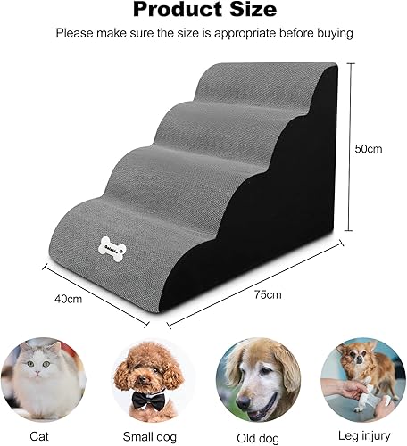 Miniatura 4 de Escaleras para perros, 4 escalones antideslizantes para mascotas, escalones para perros para sofá cama alta con funda lavable, rampas de esponja de