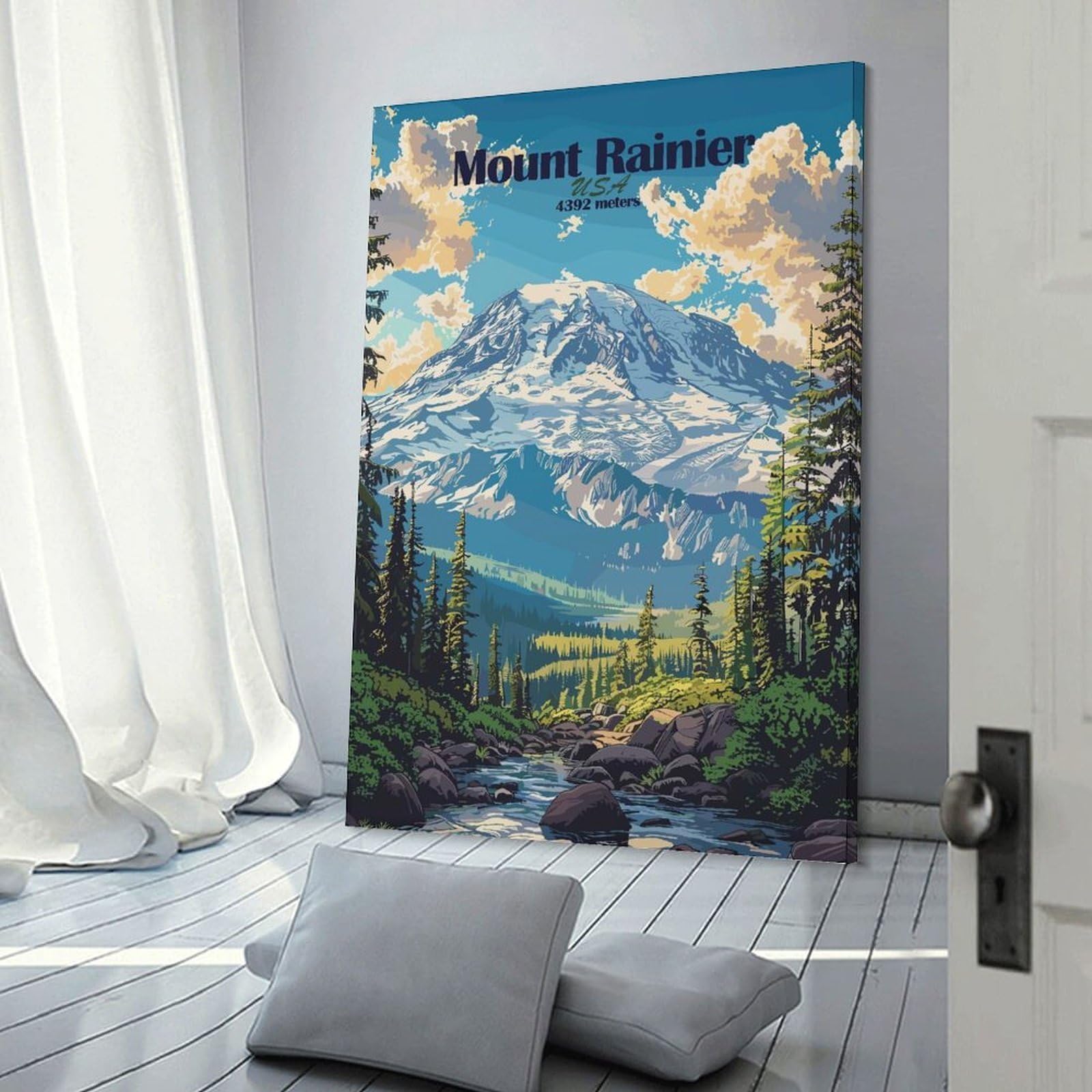Junmoney Mount Rainier National Park Wall Art Print, 24x36inch(60x90cm), for Bedroom Decor, Cosy Corners Or Studios, Canvas Wall Decor for Personal Spaces