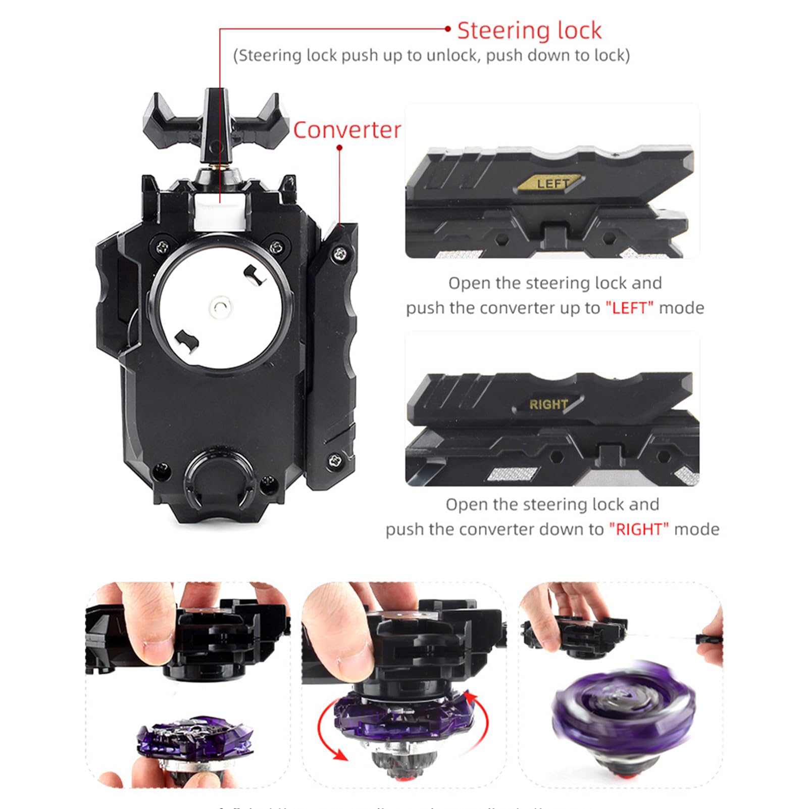 8pcs Peonzas Turbo Punta Giratoria Juego de Regalo 4D con Giroscopio y Lanzador，Black