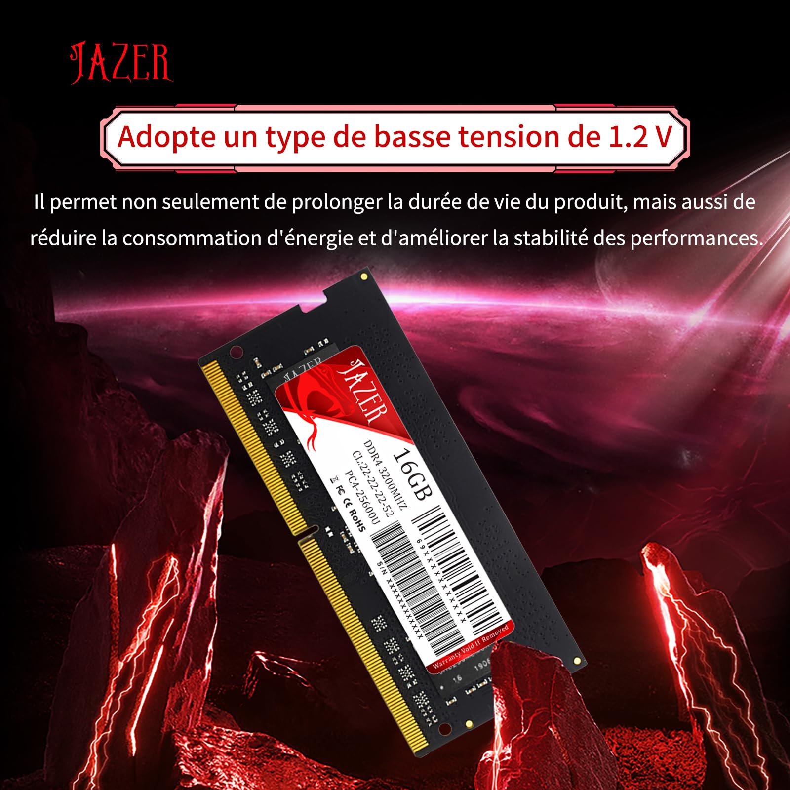 JAZER 16GB DDR4 RAM, 3200MHz PC4-25600 Non-ECC Unbuffered 1.2V