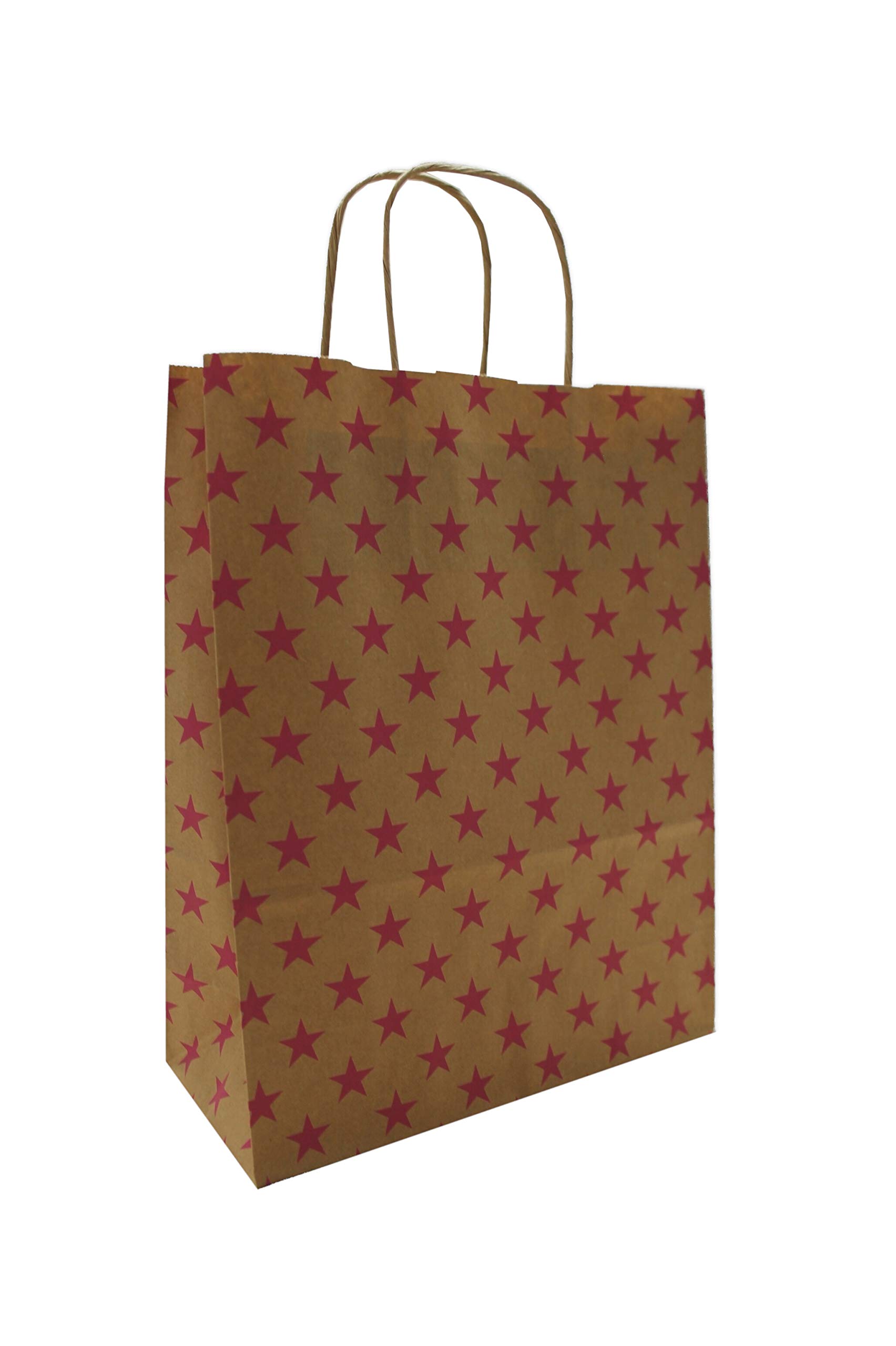 Papierowe torebki papierowe brązowe ze sznurkiem - gwiazdki różowe - różne rozmiary i ilości (100 sztuk, 35 + 14 x 35 cm)