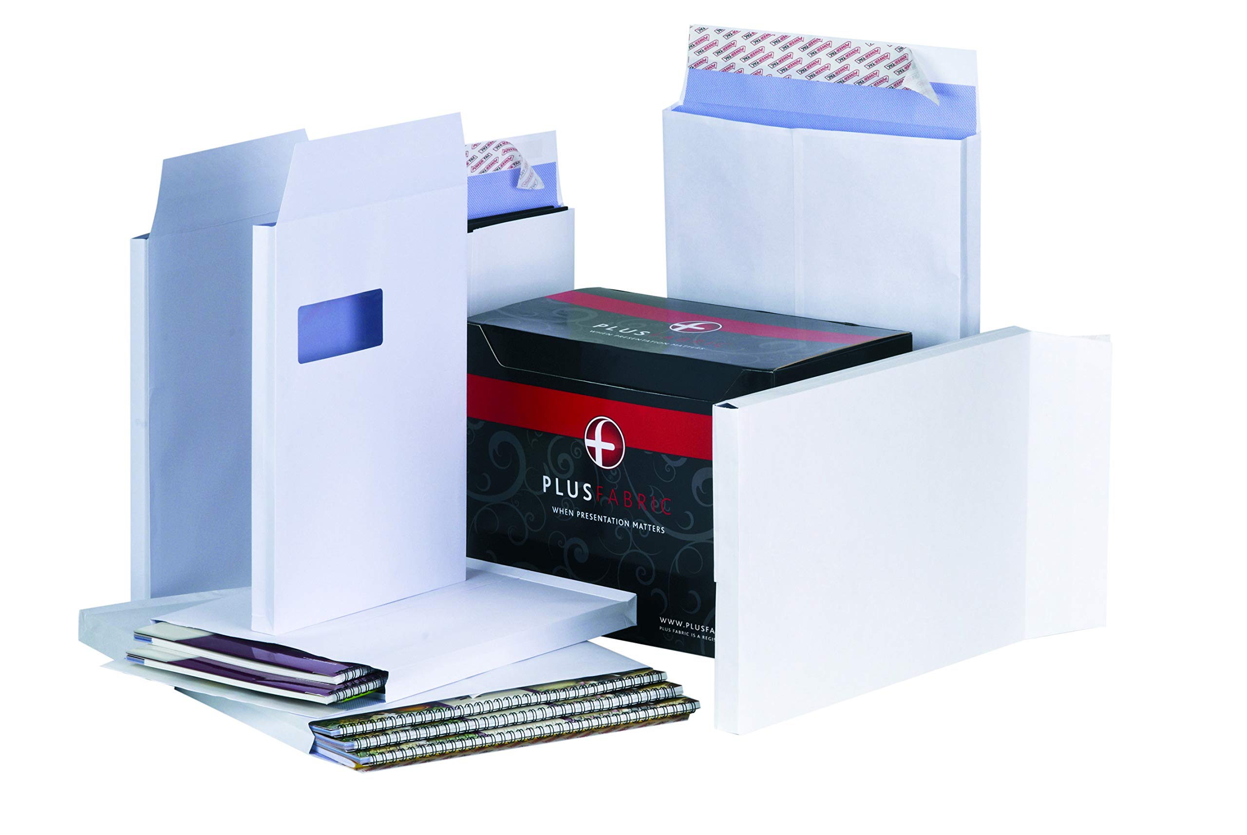 Plus Fabric Enveloppe avec fenêtre Patte auto-adhésive avec bande protectrice Soufflet 25 mm 120 g/m² Blanc Format C4 Lot de 100 (Import Royaume Uni)