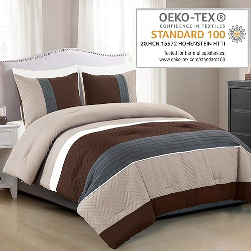 Miniatura 2 de WPM - Juego de edredón de 3 piezas de diseño moderno, multicolor, gris, café, marrón, beige, gris topo, decoración de ropa de cama alternativa para