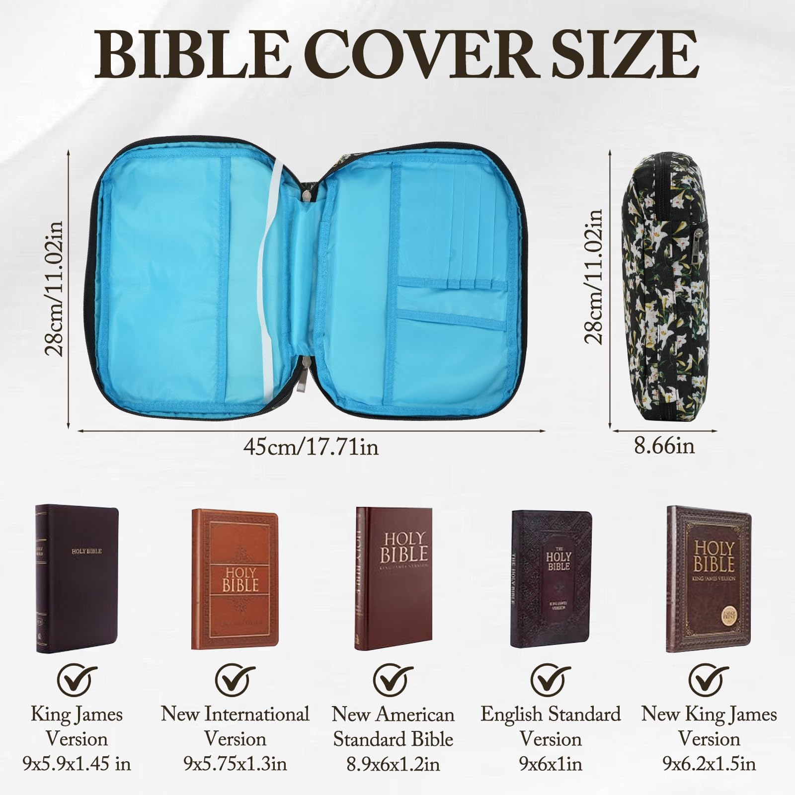 QZDAFFIC Bible Cover with Bible Tabs, Large Bible Bag for Women Girls Men, Durable A5 Book Cover Zipped Tote Bag for Bible Study Supplies (Rose Painting) - Image 2