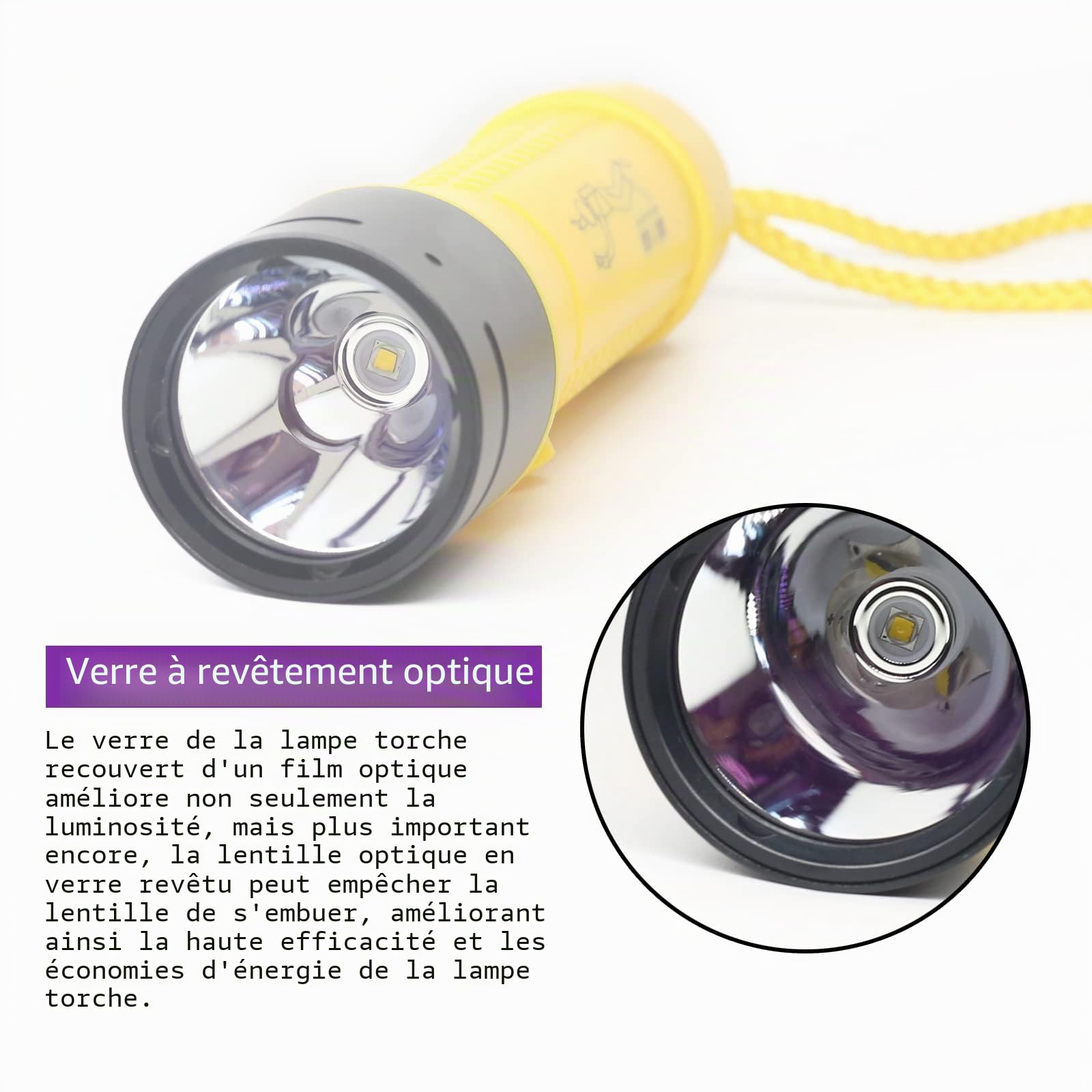 Lampe de Plongée 1800 Lumens - Torche Sous-Marine IPX8 Étanche 100m, Lumière Blanche 5500K Rechargeable, pour Plongée/Chasse Sous-Marine