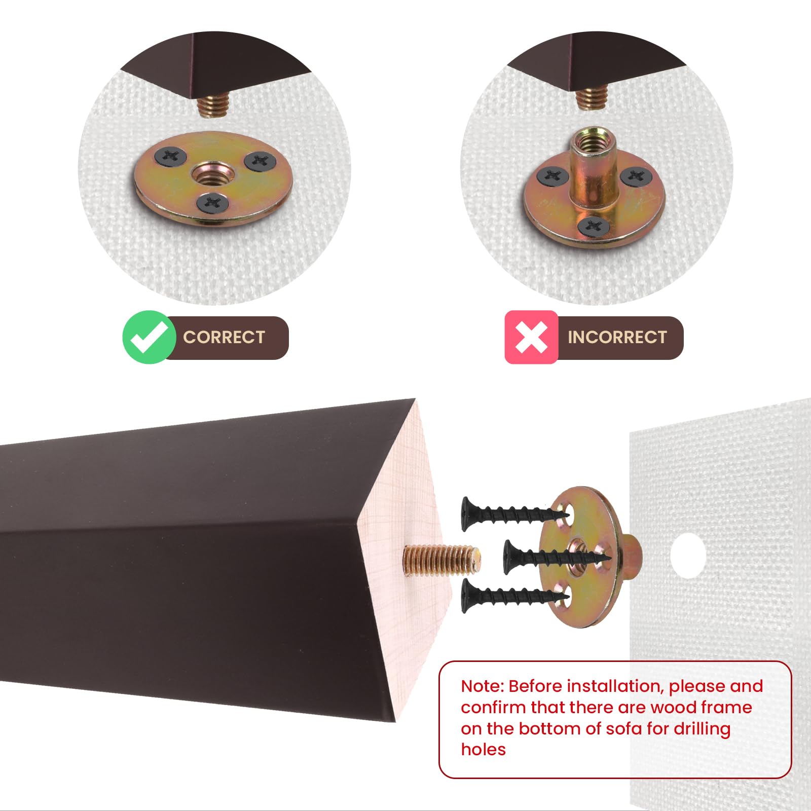 Patas De Sofá De Roble Sin Terminar De 6 Pulgadas, Patas De Repuesto De Madera Maciza De Mediados De Siglo Para Sofá, Mesa, Banco, Cama, Aparador, Silla, Con Accesorios De Instalación