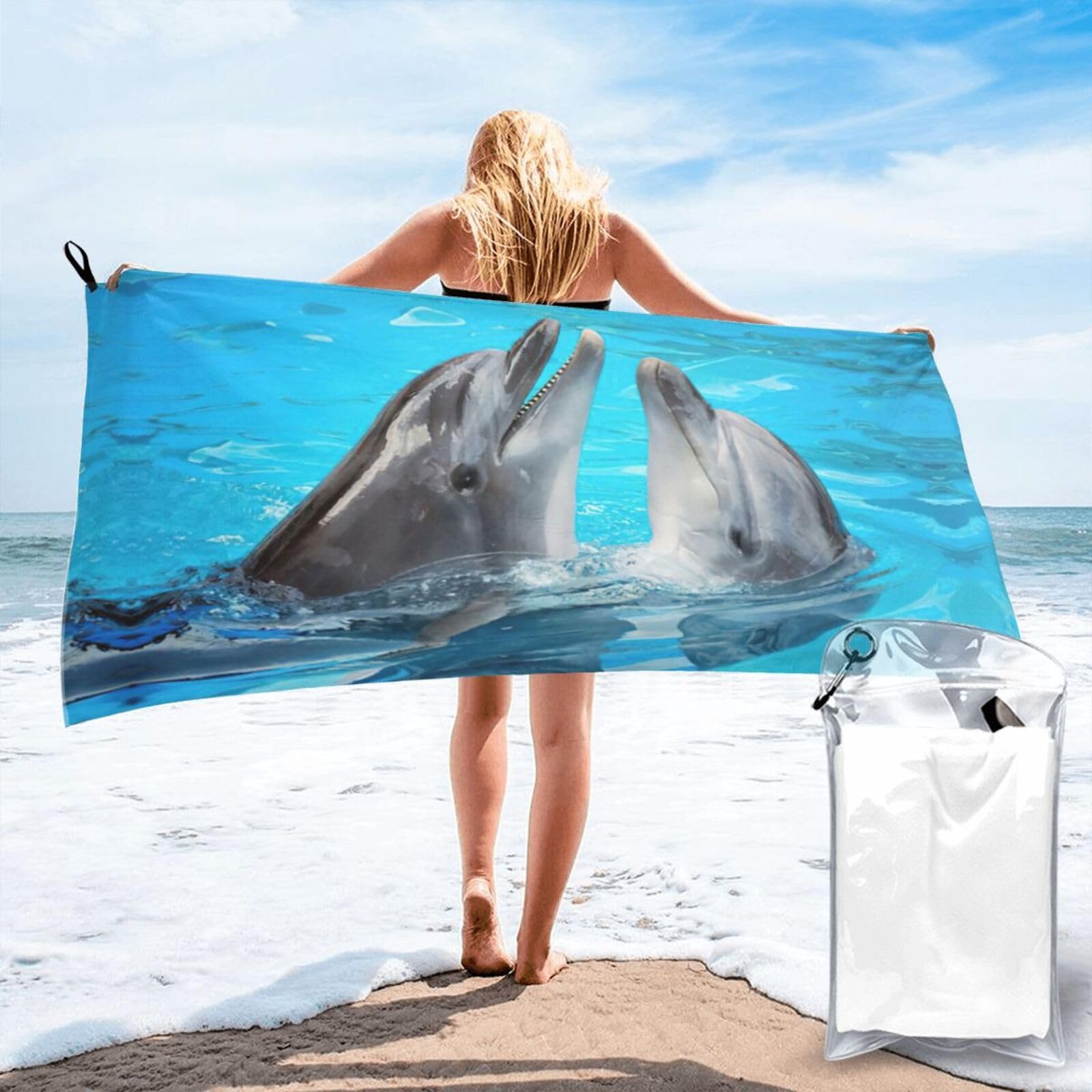 ENGhjes Cool Dolphin Print Camping Towel Fast Drying Bath Beach Shower Wrap For Gym Camping Vacation Adults Portable Gift