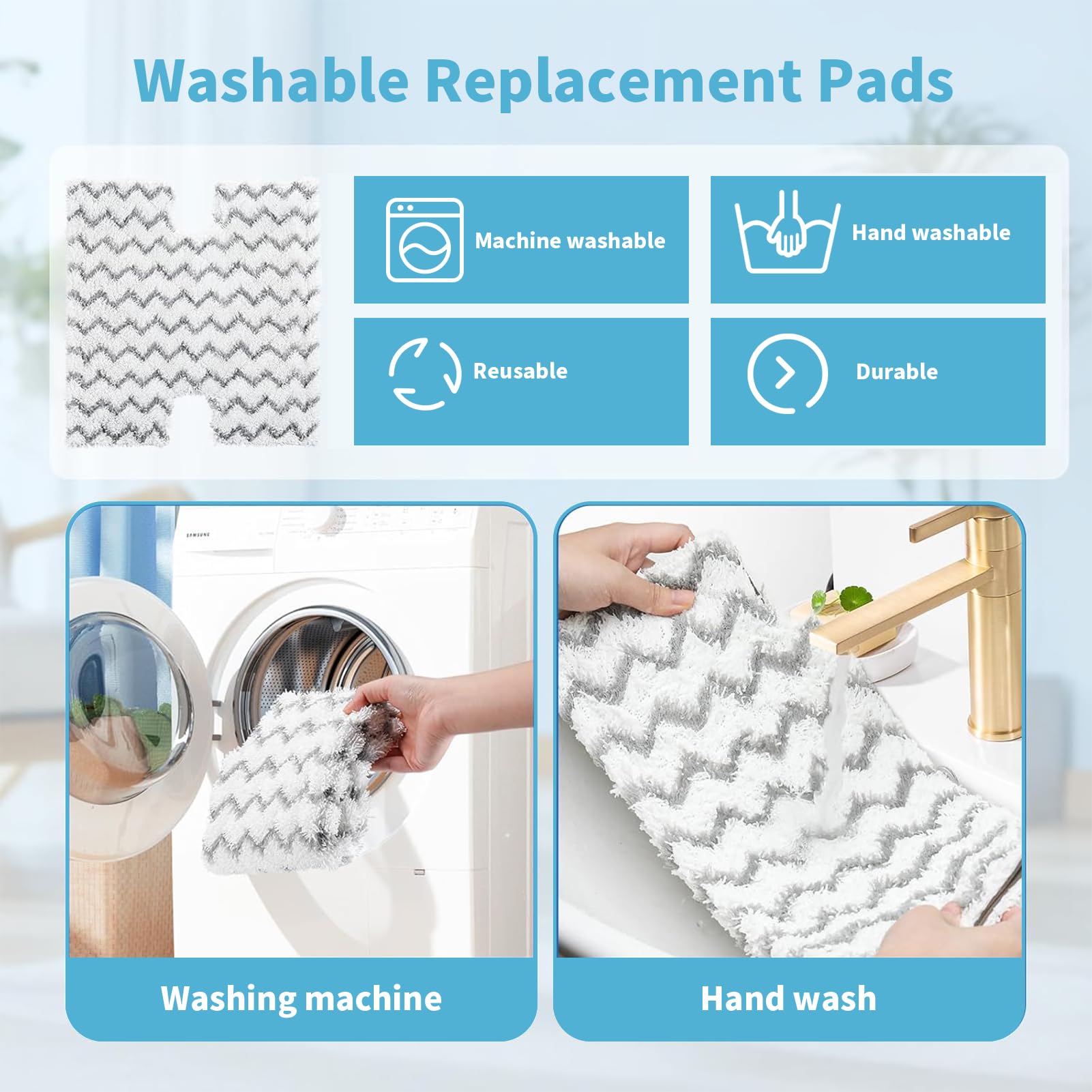 Confezione da 4 cuscinetti di ricambio S6003UK per pulitore a vapore Shark S6001UK S6005UK | Panni di ricambio per scopa a vapore Shark Klik n' Flip Steam Cleaner, lavabili per pavimenti duri