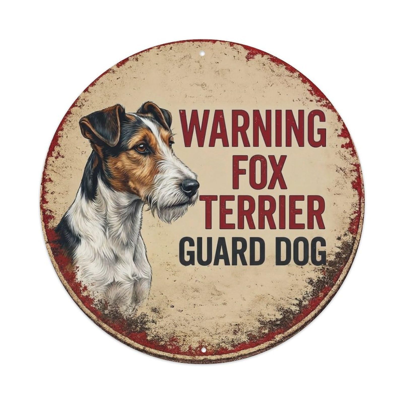 Metal Tin Sign Vintage Warning Fox Terrier