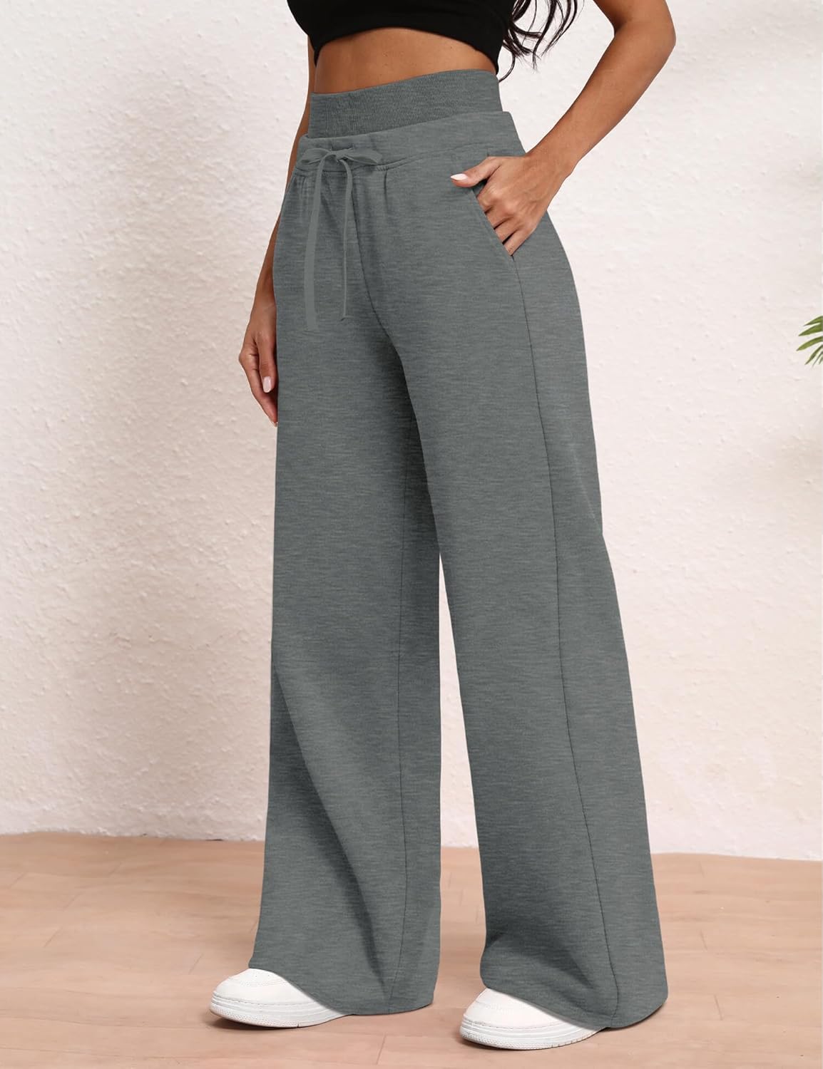 HeSaYep Women's Wide Leg Sweatpants Double Waisted Baggy Sweat Pants with Pockets - Image 3