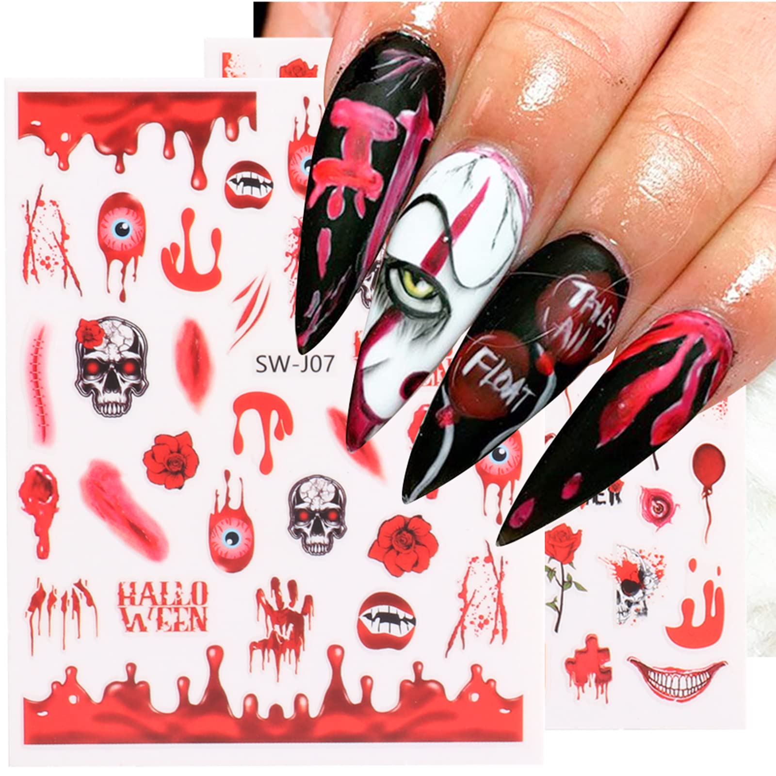 Amazon.com: Halloween Nail Art Stickers 8 Sheets Blood Skull Spider Web  Halloween Nail Designs Decals Day of The Dead 3D Self-Adhesive Nail  Stickers Horror Halloween Nail Art Decor Halloween Party Supplies :