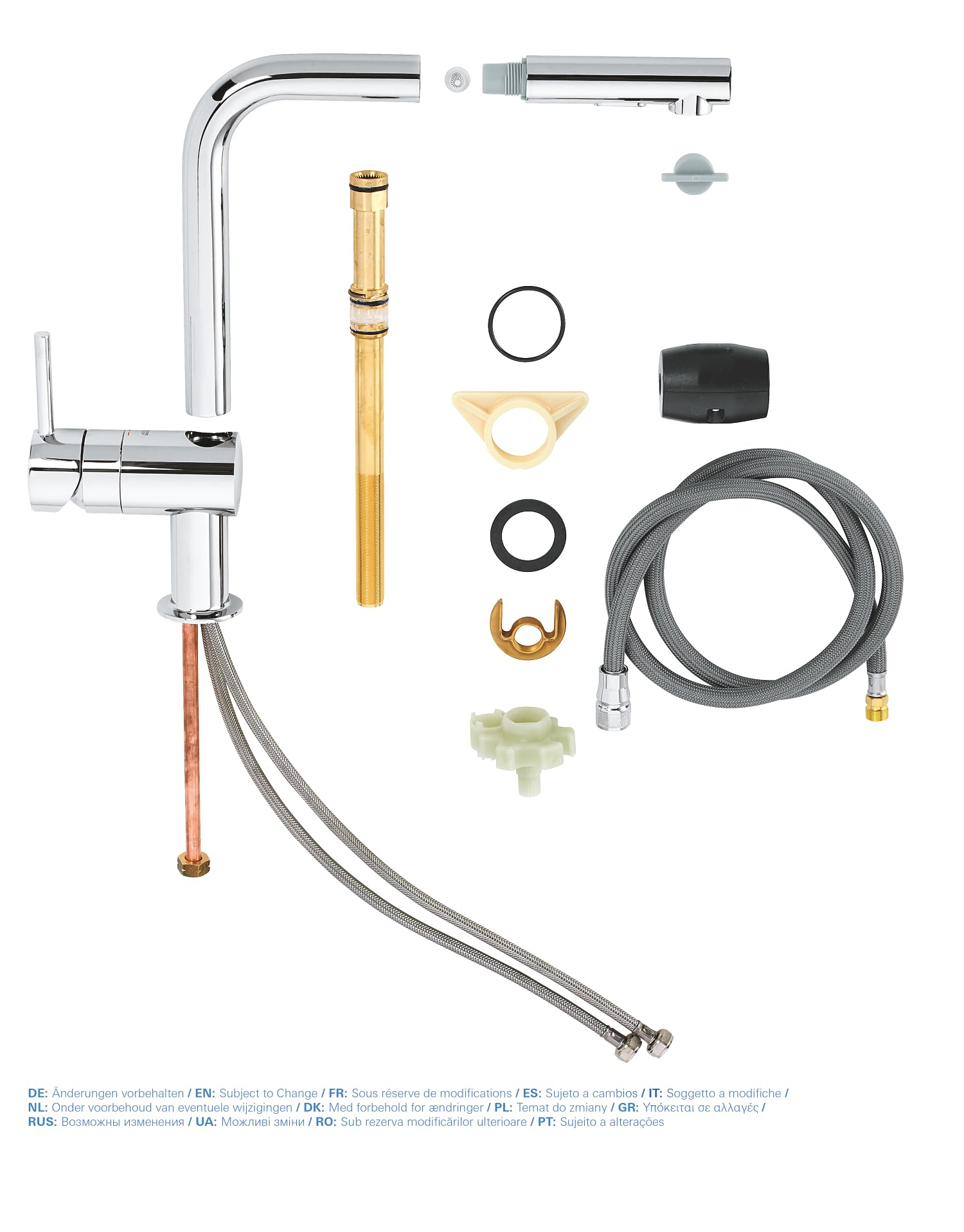 Grohe Minta Monomando de fregadero 1/2″, Caño en L, Teleducha extraíble con 2 chorros, Cromo, 30274000