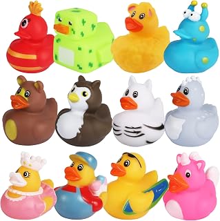 12Pcs Assorted Rubber Ducks, Funny Bath Ducky Toy Rubber Ducks in Bulk Novelty Rubber Duckies for Kids Bathtub Toys for Kids Baby Shower Jeep Ducking Party Favors Gifts (12 Styles)