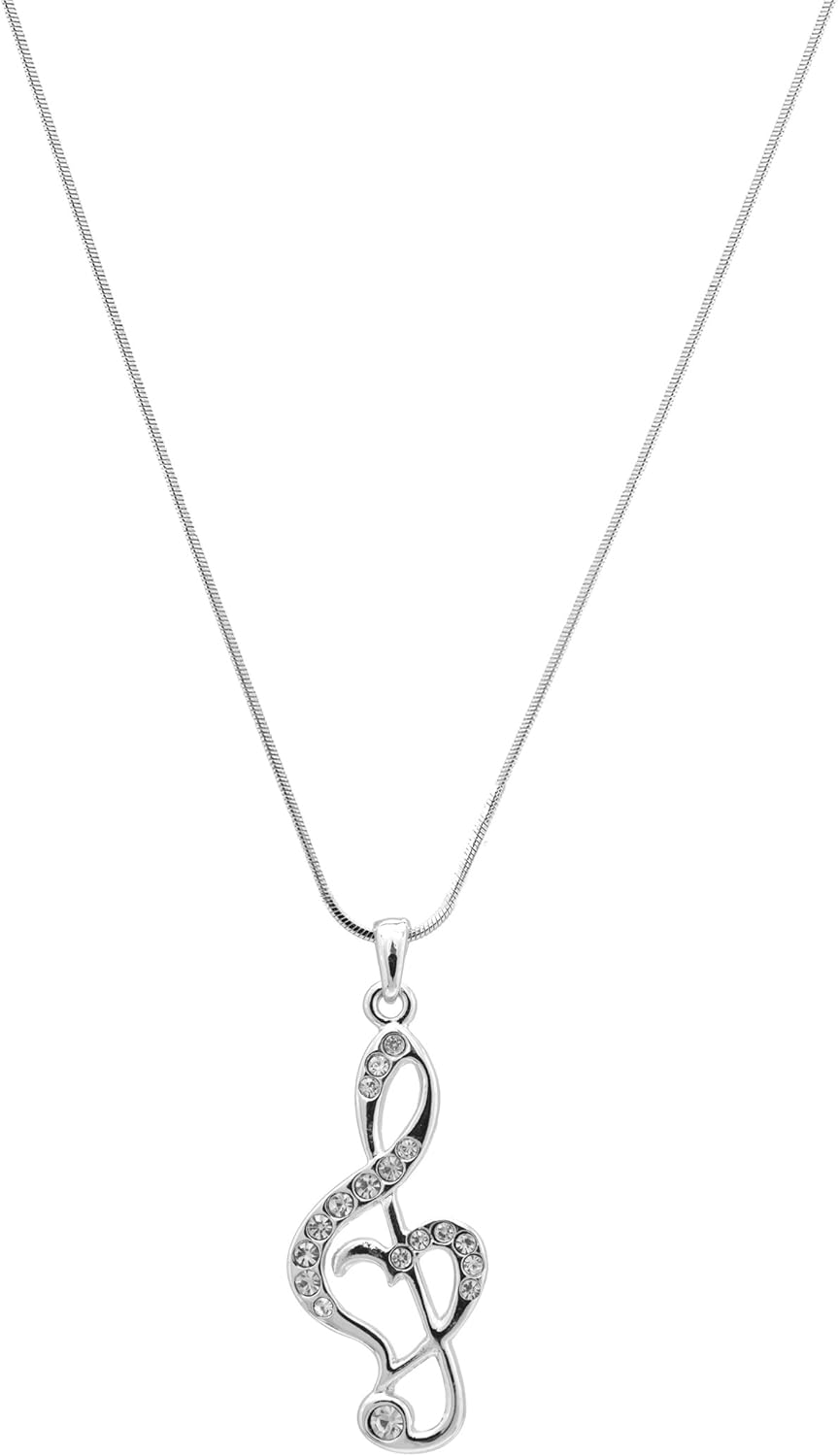 Silver Plated Crystal Treble Clef Necklace - Image 2