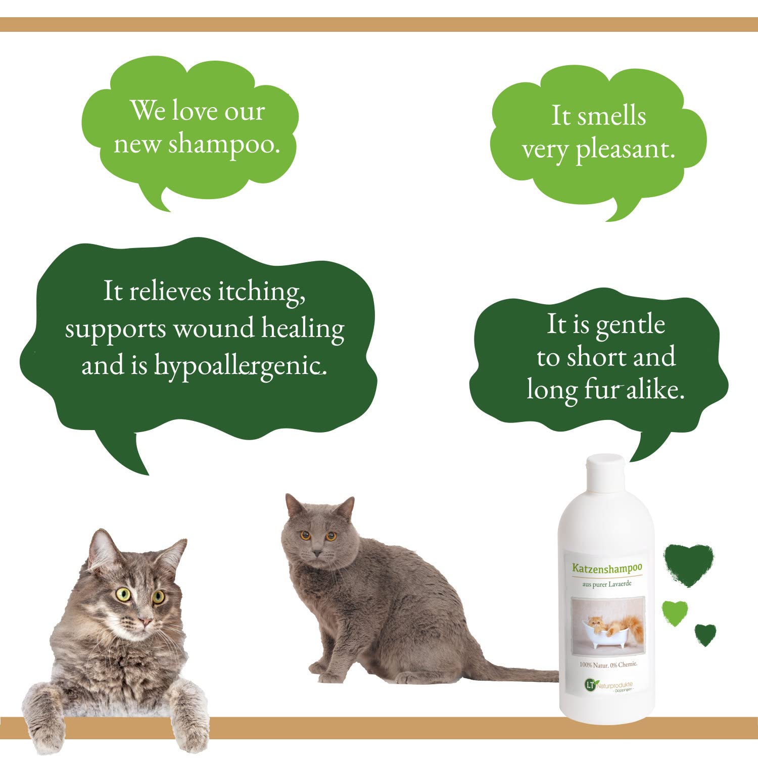 Shampoing pour Chat | Bio | sans Substance Chimique et Savon | hypoallergénique | Anti-démangeaisons | au ghassoul marocain d'origine | 500 ML | pour Un Pelage Brillant