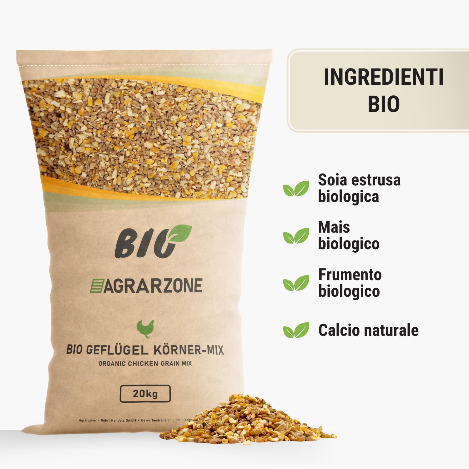Agrarzone BIO Mangime per Galline Mix Granaglie 20 kg - Alimento Biologico per Ovaiole - 100% Naturale & Senza OGM - Qualità Premium Austria