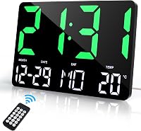 Lafocuse 12" Digitális Falióra és Asztali Óra - LED Kijelző, Dátum, Hőmérséklet, Ébresztő, Szundi Funkcióval, Távirányítóval, Zöld 1