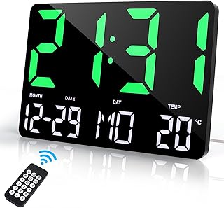 Lafocuse 12" LED Reloj de Pared Digital con Pantalla Grande, Silencioso Reloj Digital Sobremesa con Temperatura, Fecha, Al...