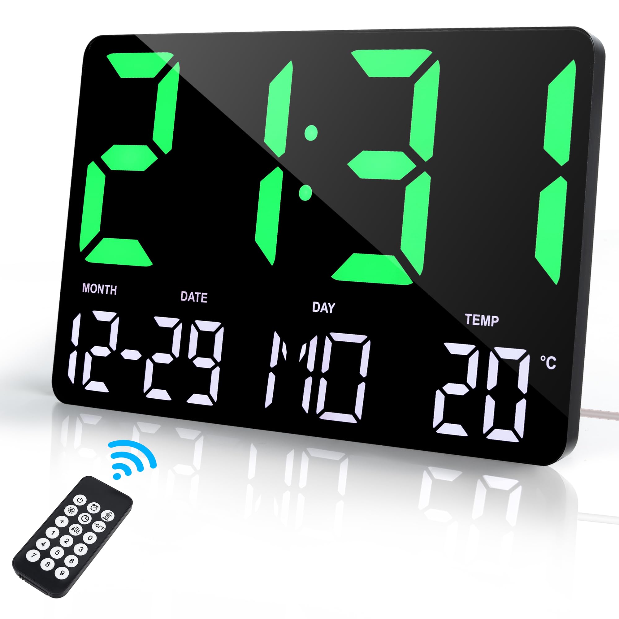 Lafocuse 12 LED Digital Wall Clock Large Display Wall Mountable and Desktop Clock with Remote Control Alarm Date