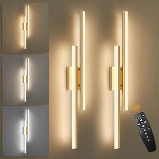 LED Wall Sconce Set of 2 Gold Remote Modern LED Vanity Lights Set of 2 Indoor Wall Light Fixtures for Living Room, Dimmable Wall Sconce for Bedside Bedroom Bathroom, L31.5inch 2 Pack