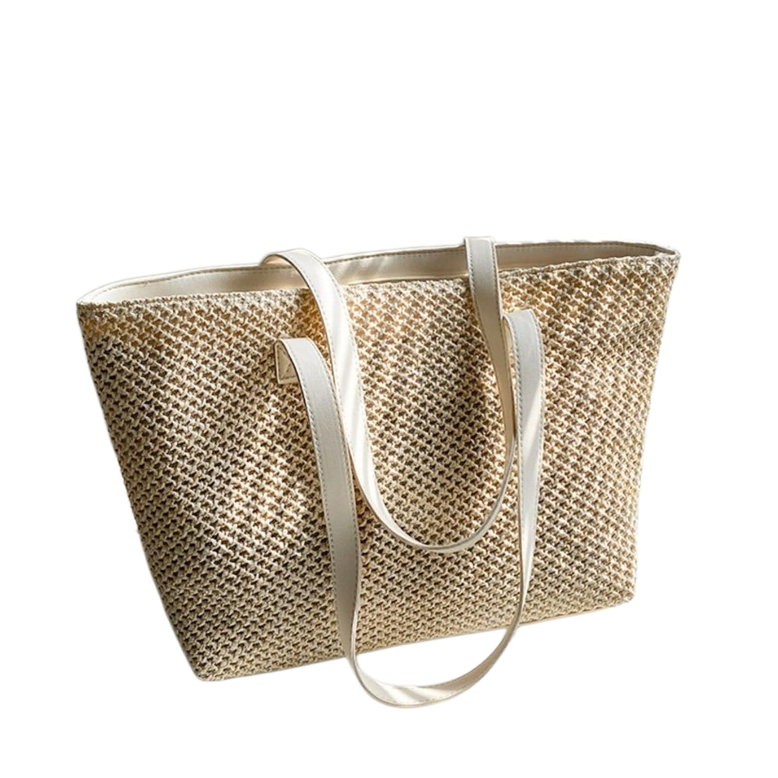 Borsa Spalla Paglia Tote Tessuta Quadrata A Superiore Aperta con Fodera di Grande capacità per La Spiaggia Dell'ufficio dello Shopping Viaggi Giornalieri-Khaki