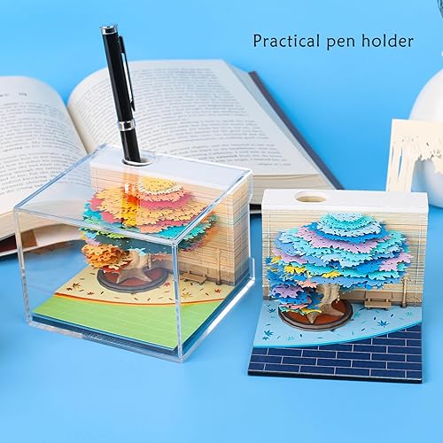 Miniatura 5 de RSLIPIN Bloc de notas 3D modelo de árbol, 240 hojas de papel tallado arte bloc de notas 3D antiadherente notas de papel DIY regalo decorativo