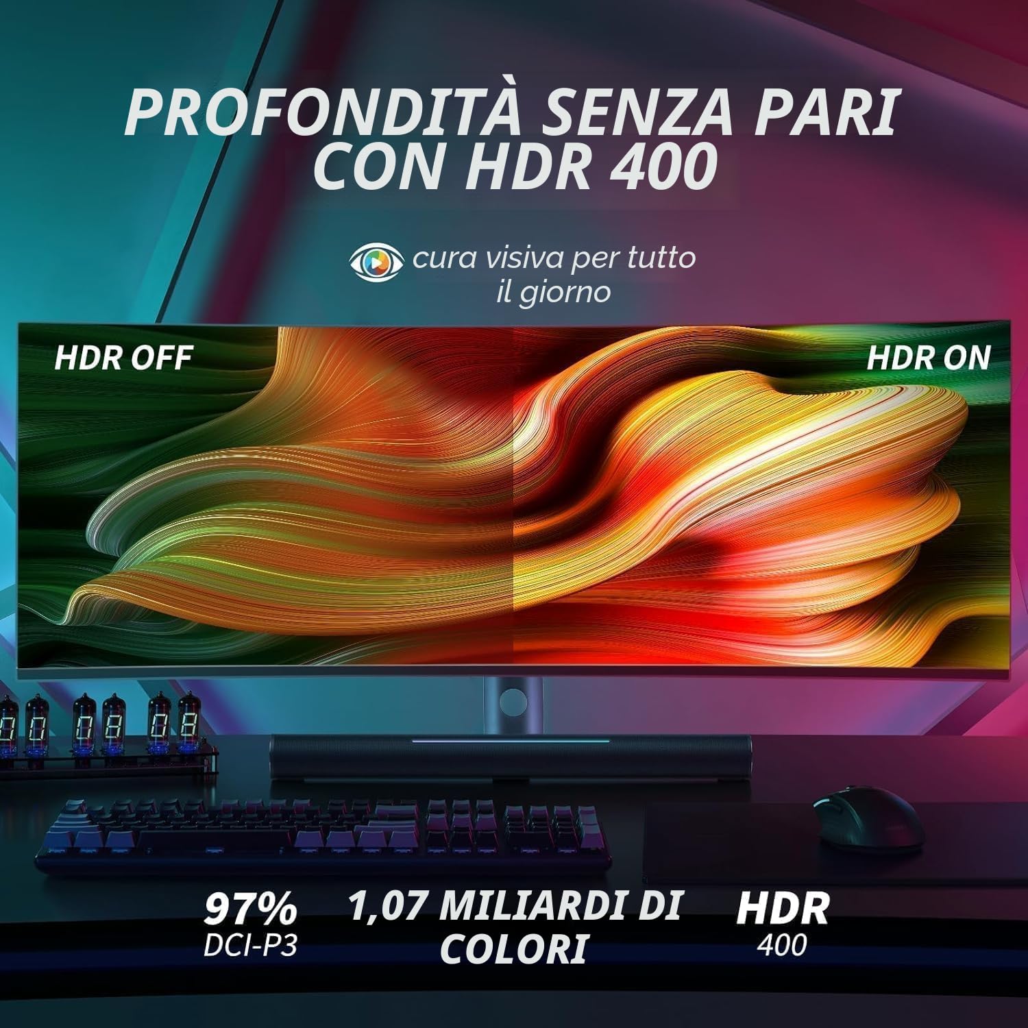 YOGAES Monitor Curvo Ultrawide da 49", 5120x1440 Dual QHD, IPS 3800R, HDR400, USB-C, Altoparlanti Integrati, Regolazione in Altezza, VESA 100x100, Compatibile con G-Sync(144hz)