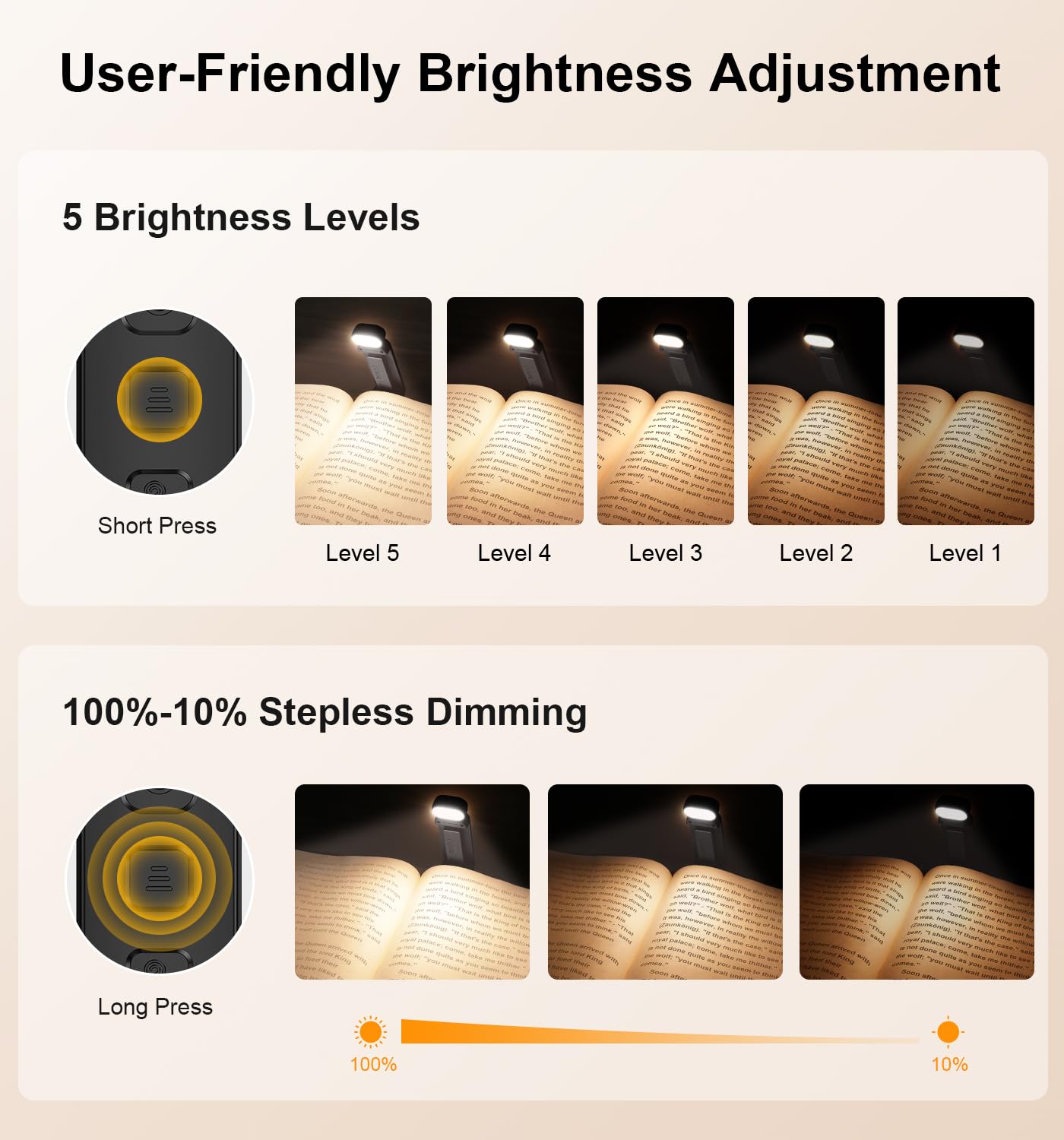 Gritin Reading Light, Rechargeable Book Light for Reading in Bed - Eye Caring 3 Color Temperatures, 5-Level Dimmable Brightness, Long Lasting, Compact Size Clip on Book Lamp for Bookworms-Black - 1