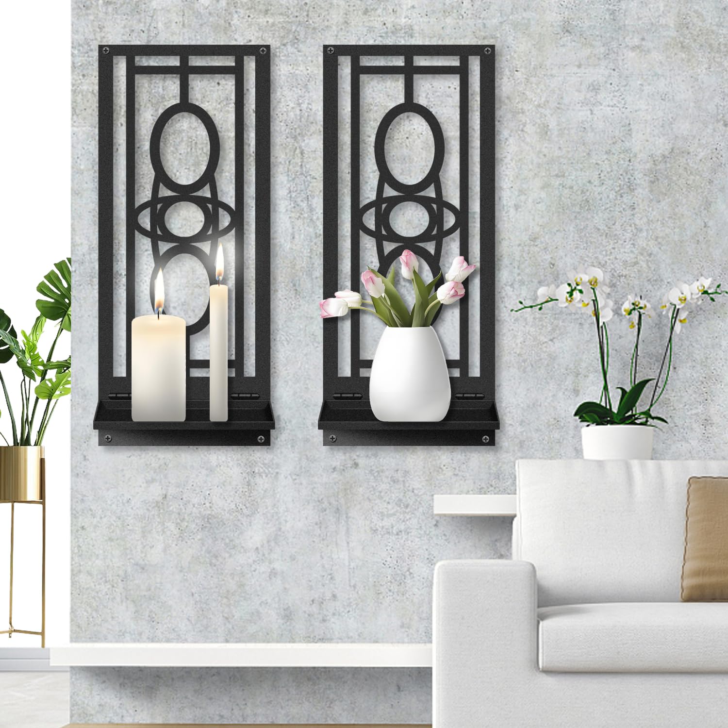 MEIYIFAN Set di 2, Portacandele da parete, Arte moderna della parete del bagno, Estetica Hanging Decorative Wall Art per Soggiorno Camera da letto Bagno (16.5 x 7 in)