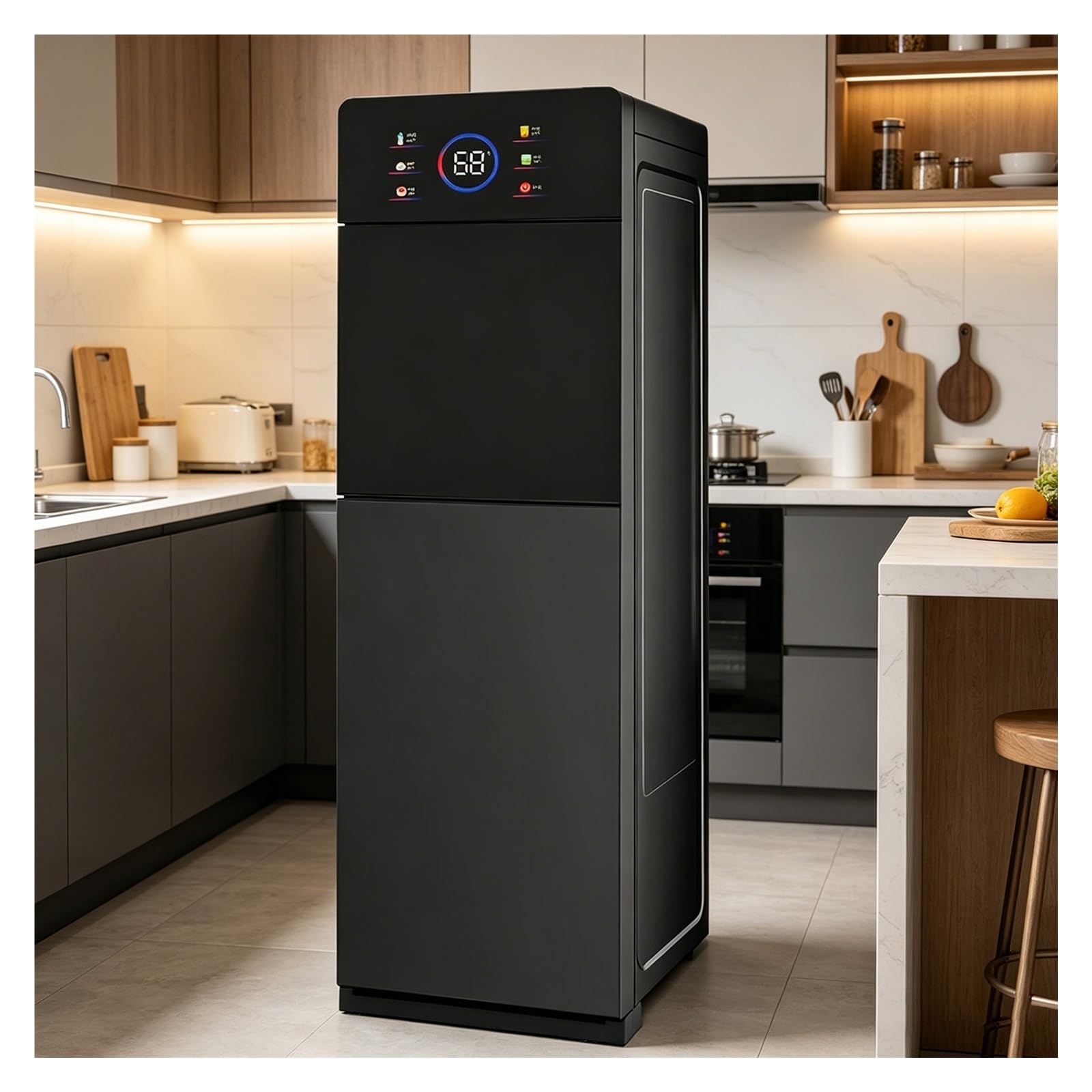Dispensador De Agua para Garrafas De Pie para Hogar,Maquina De Agua Fria Y Caliente con Pantalla Digital,5 Niveles De Temperatura,Enfriador De Agua Negro