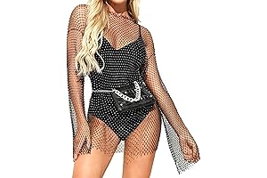 Black Mesh Rhinestone Fishnet Dress: Shimmering Allure for Mesmerizing Occasions