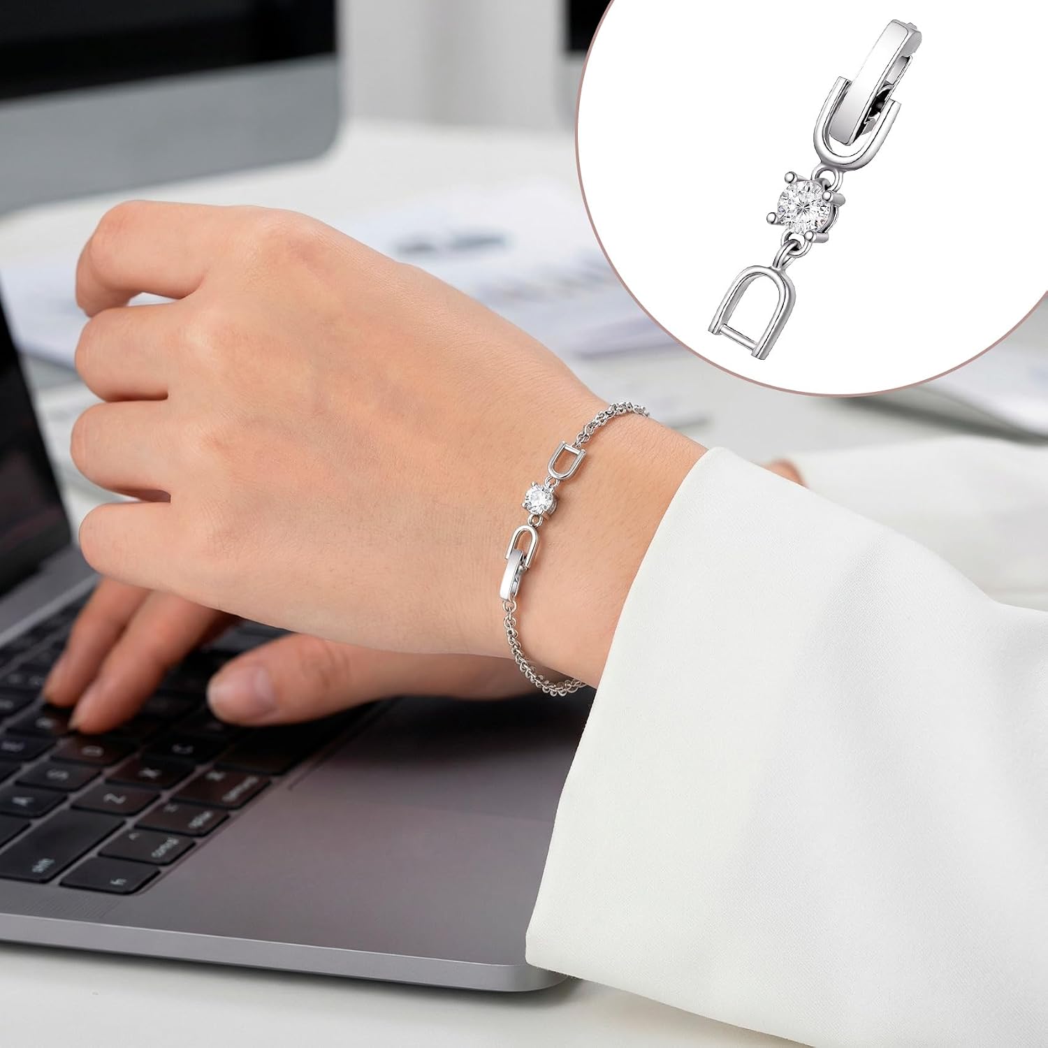 4 Pcs Rhinestone Bracelet Extender, Crystal Silver Necklace Watch Extender Clasp for Women, Foldover Extension Jewelry Clasps Clip for Jewelry Making, Necklace, Bracelet