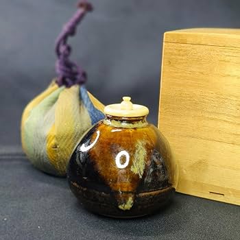 Amazon.co.jp: 茶道具 古瀬戸 茄子 茶入 せこ在銘 貴重天然牙蓋 西陣織