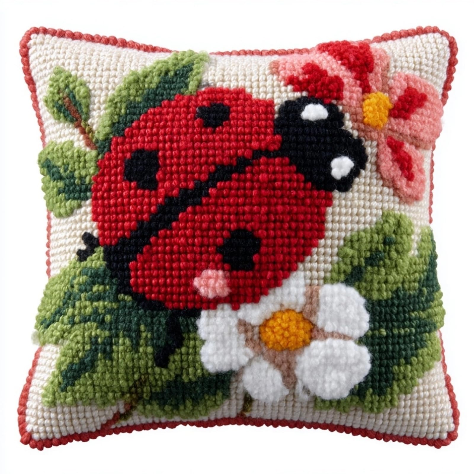 AxiangziK DIY Latch Hook Pillow Kit,Flowers and Ladybugs