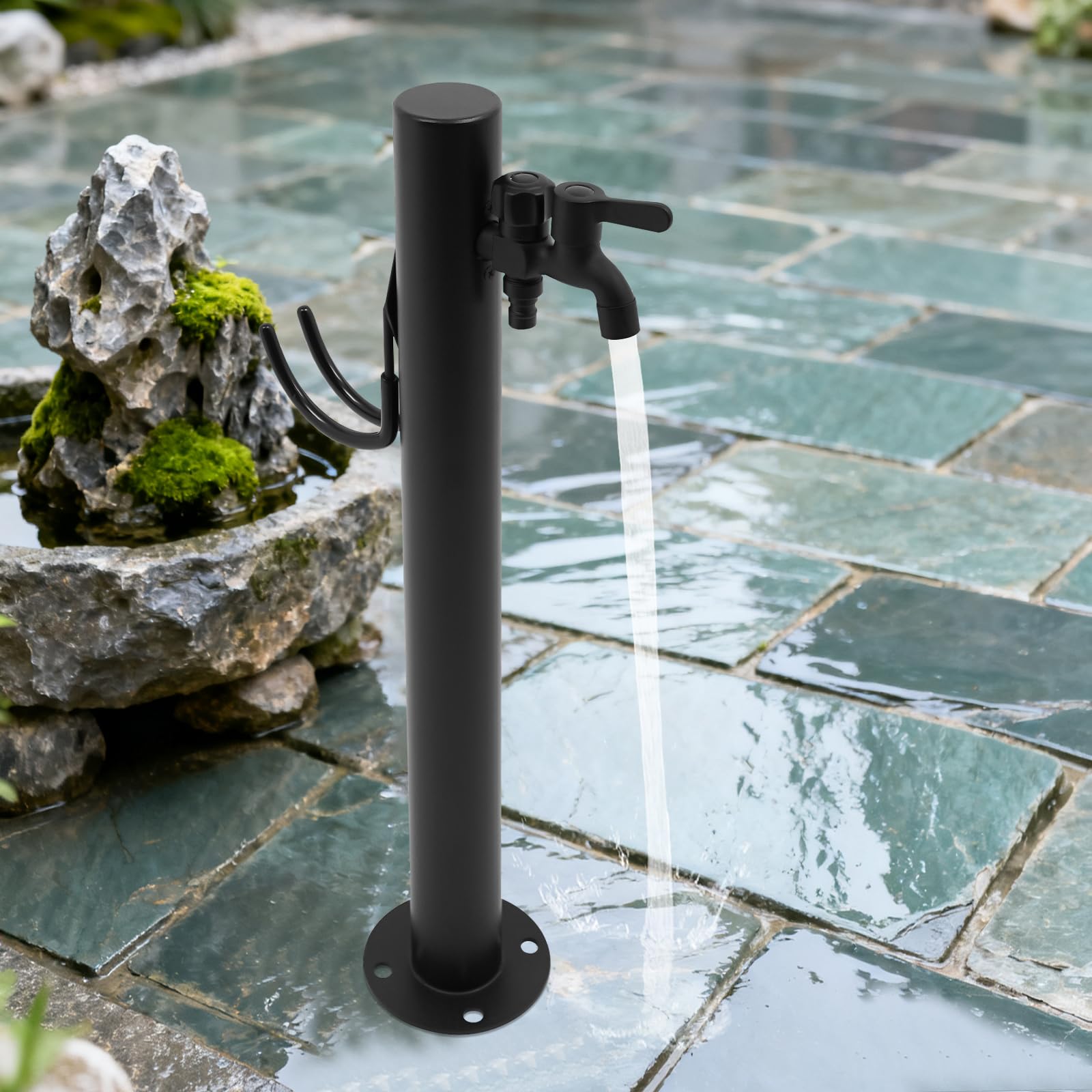 Columna de agua para jardín, grifo de agua de acero inoxidable, grifo exterior, punto de extracción de agua moderno con grifo y soporte para manguera (A)