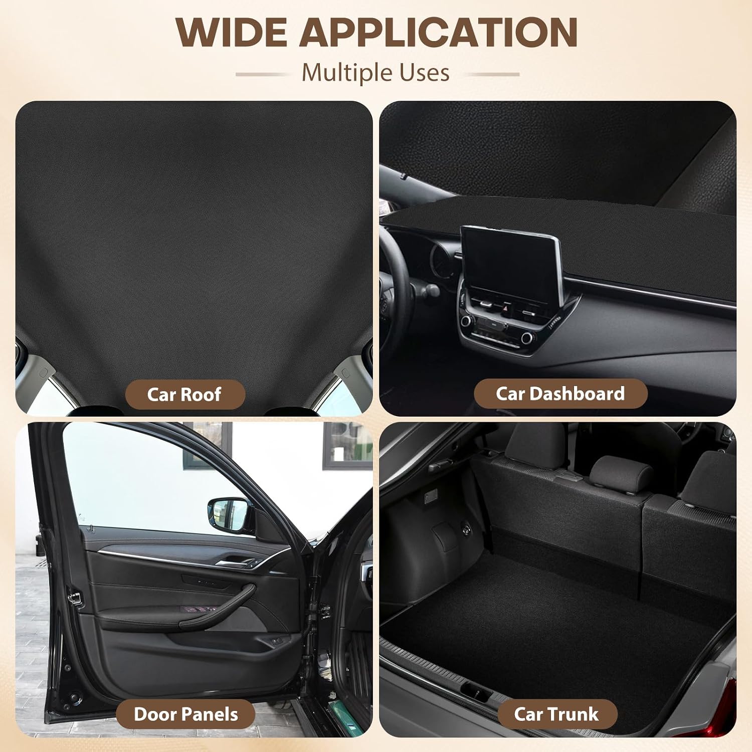 OTOEZ Auto Headliner Fabric Foam Backing Material 108" L×60" W Automotive Home Fabric Material for Car RV Boat Interior Roof Replacement Repair Material DIY (Black, 3 Yard)