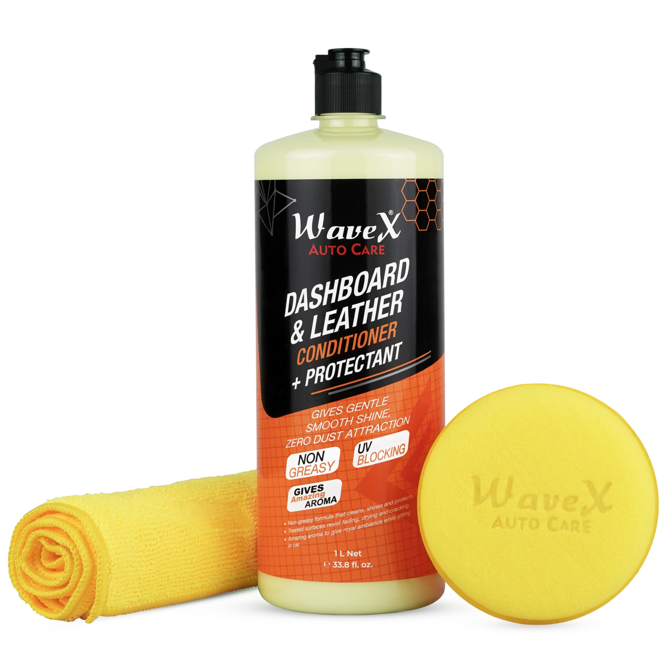 Wavex Dashboard Polish and Leather Conditioner + Protectant (1L) Car Dashboard Polish | Car Polish for Interior Plastic, Leather, Vinyl & Rubber | Dashboard Polish that Protects, Shines & Conditions