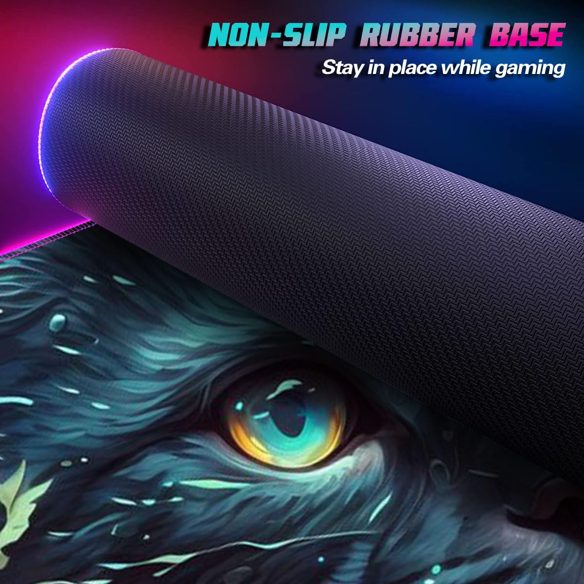 Adorabile tappetino per mouse RGB da gaming, a LED, XXL, con 14 modalità di illuminazione, 7 colori LED, 4 modalità di effetto, lavabile, 40 x 90 cm
