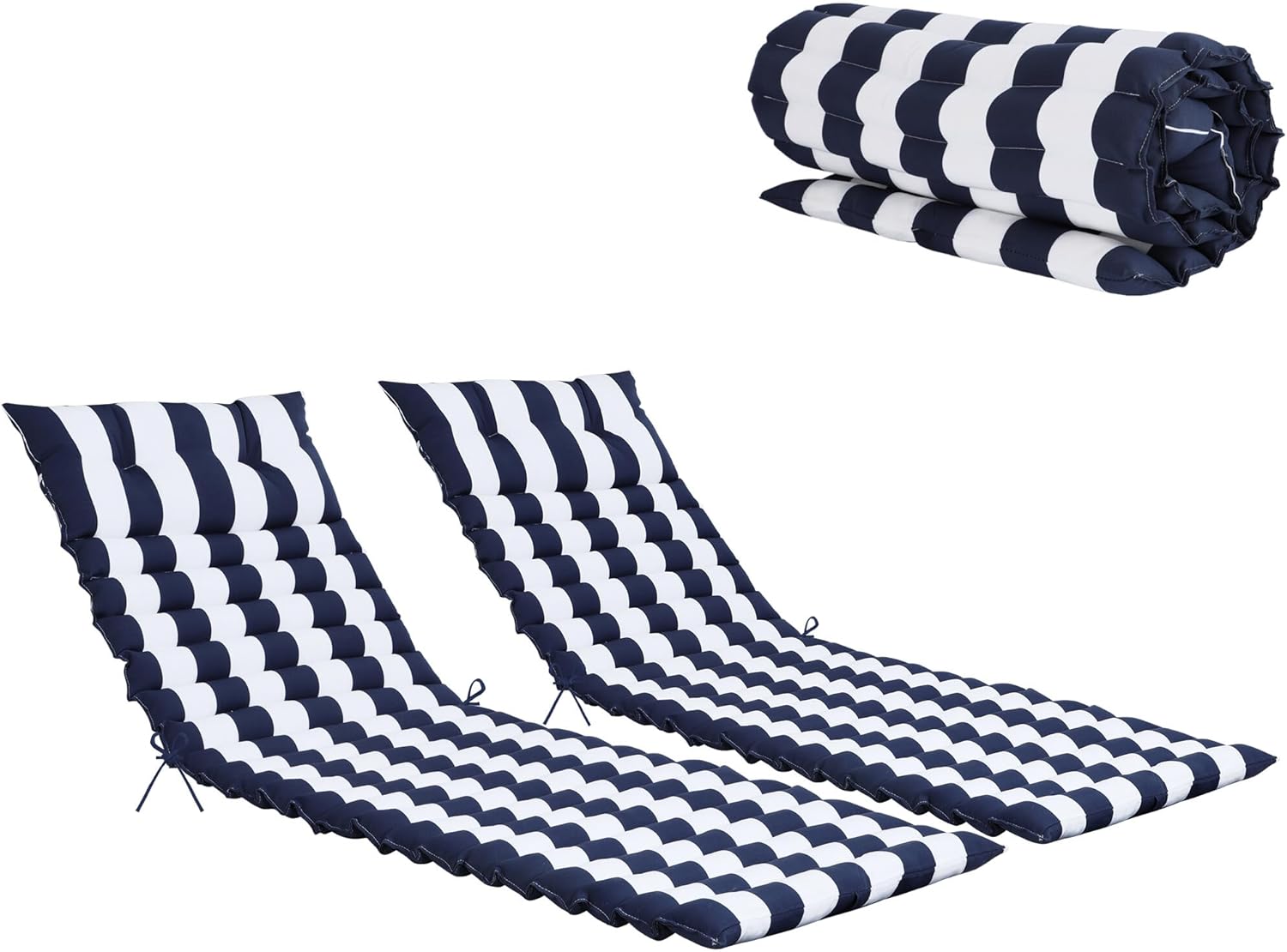 Only choice 2 Pieces Set Patio 72.83” × 23.62 ” Indoor/Outdoor Chaise Lounge Chair Cushion Replacement Funiture Seat Cushion (White Blue Striped)