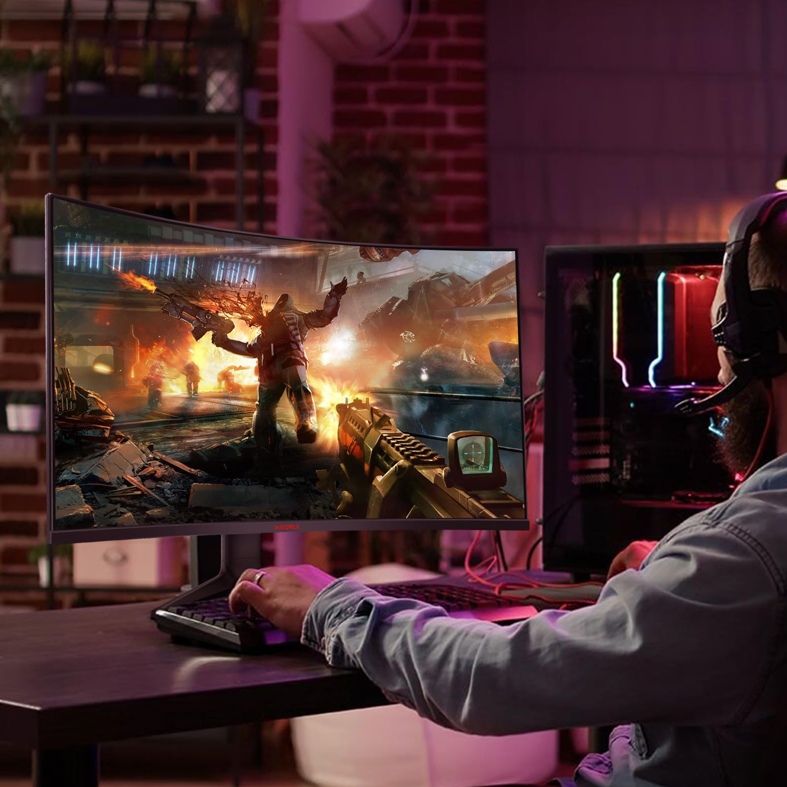 KOORUI 27 Inch Curved Gaming Monitor, Full HD 1080p 1500R 180Hz Computer Monitor, 99% sRGB, Adaptive Sync, Display Port 1.2x1 & HDMI 2.0x2, Eye Care, VESA Compatible, Black 27E6CA