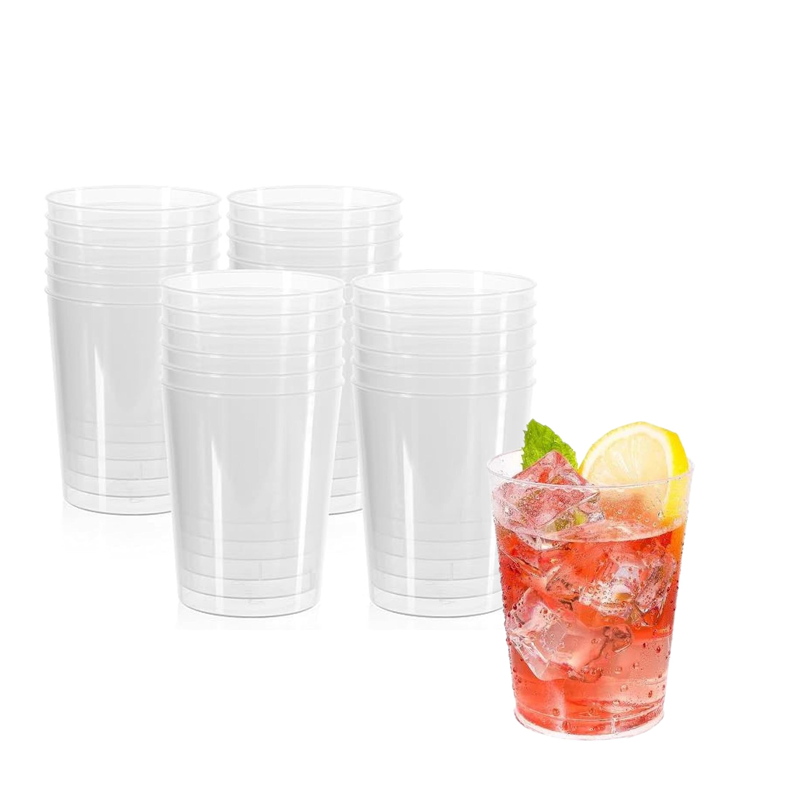 HOMESHOPA Clear Plastic Tumblers, 10oz Pack of 32 Reusable Plastic Cups, Sturdy Stackable Drinking Glasses, Transparent Party Glasses for Wedding Anniversary, Birthday, Camping, Picnic