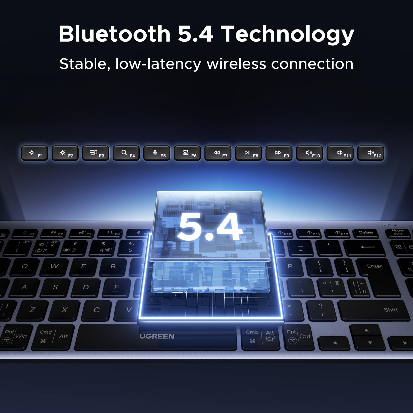 UGREEN Wireless Keyboard, Bluetooth Keyboard with UK Layout, Mini and Rechargeable Ergonomic Keyboard, BT5.4 &2.4GHz Dual Modes, Connect 3 Devices, for ipad/PC/Tablet, Windows/macOS/Android/Linux,etc. — view 5