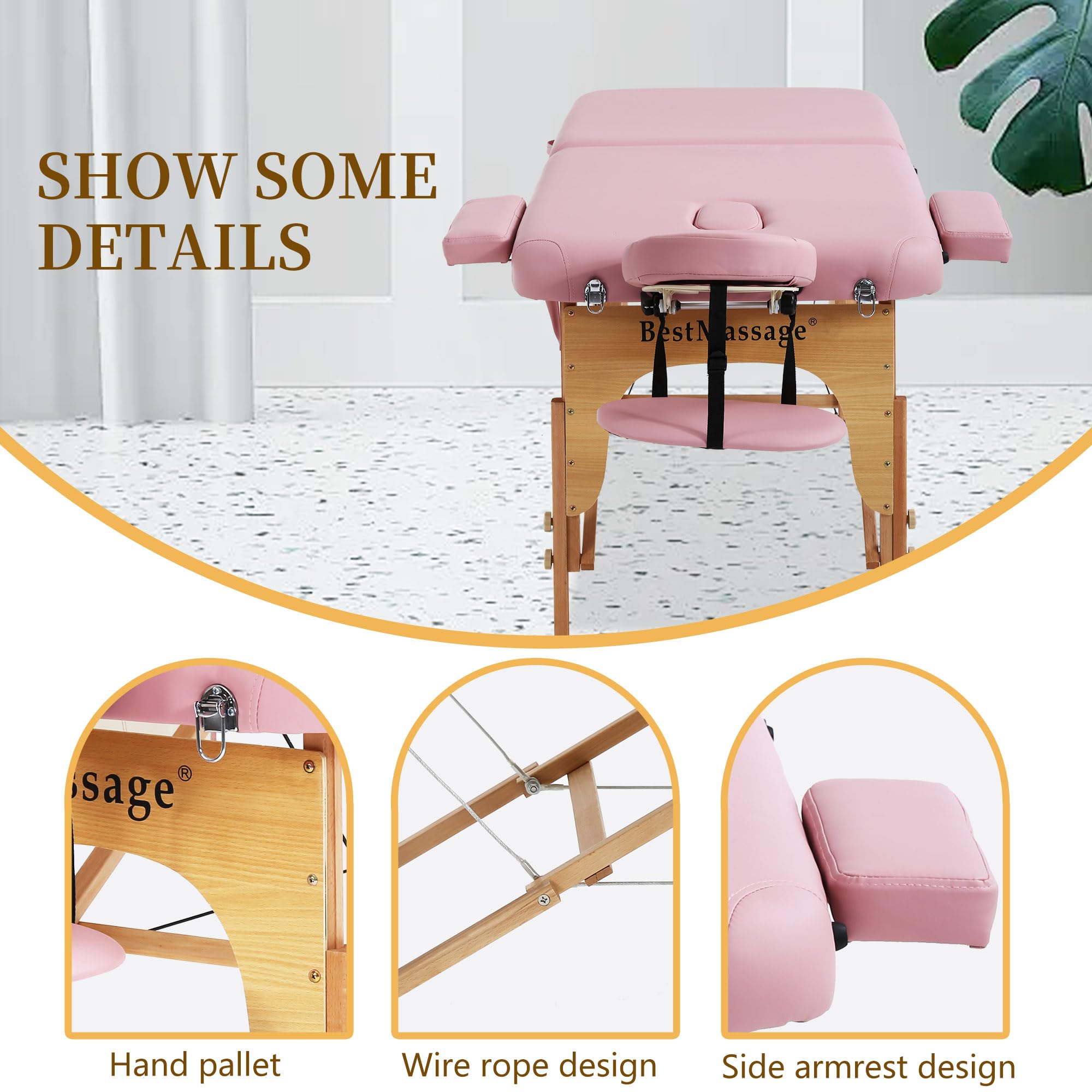 PayLessHere Lettino da massaggio portatile da 71,1 cm di larghezza, letto pieghevole in altezza regolabile, in pelle PU, per spa, asciugamano da bagno, sacchetto per olio, borsa in tessuto non tessuto