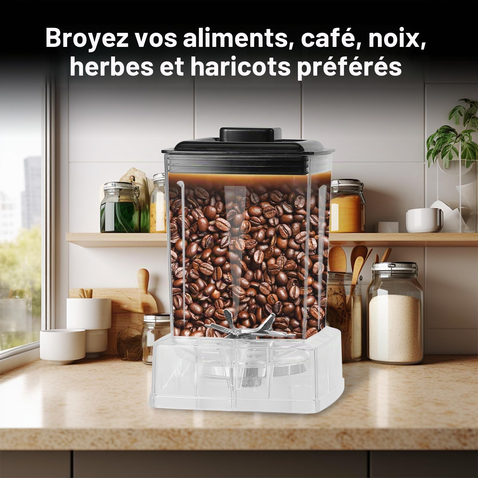 2-En-1 Blender Professionnel 2.5L, 6000W Mixeur Smoothie, Moulin à Café, 9 Vitesses, éLectrique Presse-Agrumes Avec 4 Lames En Acier Inoxydable, Pour Smoothies, Glace PiléE, PuréE, Sauce