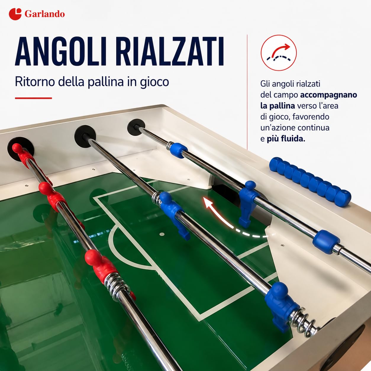 Garlando Calcio Balilla Evolution [Aste Rientranti o Uscenti] Made in Italy | Calcio da Tavolo Professionale, Biliardino, Calcetto Balilla Con Vetro Temperato, Gambe Pieghevoli, Palline Incluse, Compatto