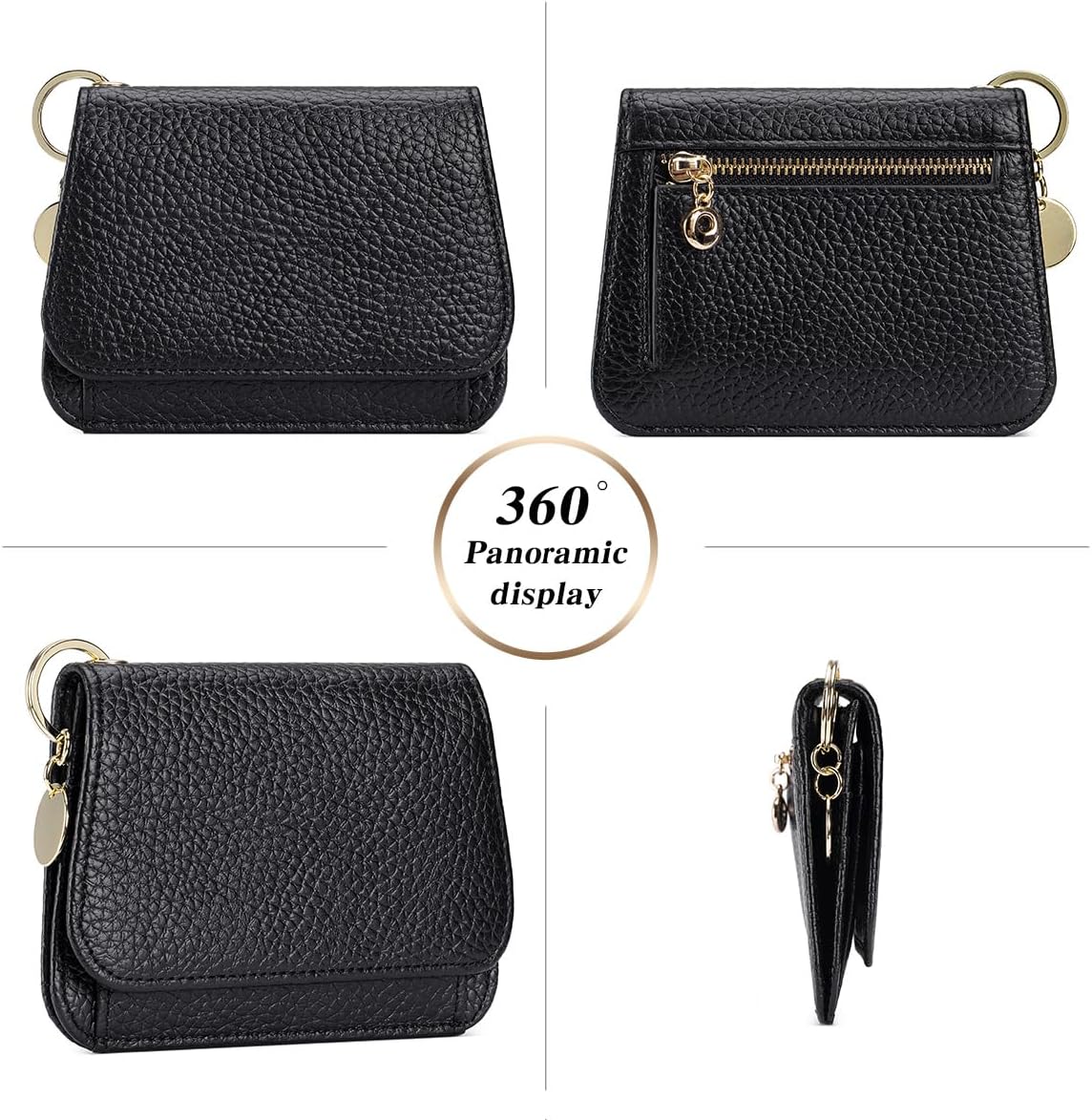 Slim Wallet for Women RFID Blocking Genuine Leather Ladies Keychain Wallet with Zipper Coin Pocket ID Window, Black - Image 3