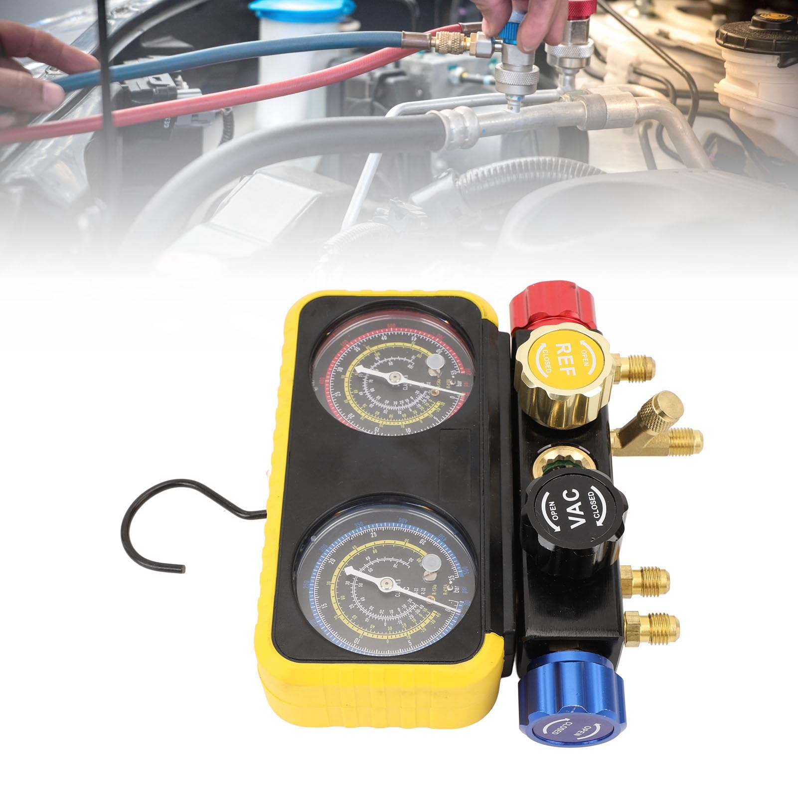 Sxhlseller R410a R22 R134a Zestaw Manometrów do Kolektora AC Niezawodny Zestaw Narzędzi do Manometrów, Szerokie Zastosowanie w Systemach HVAC, Zamiennik Różnych Czynników Chłodniczych, 24 szt.