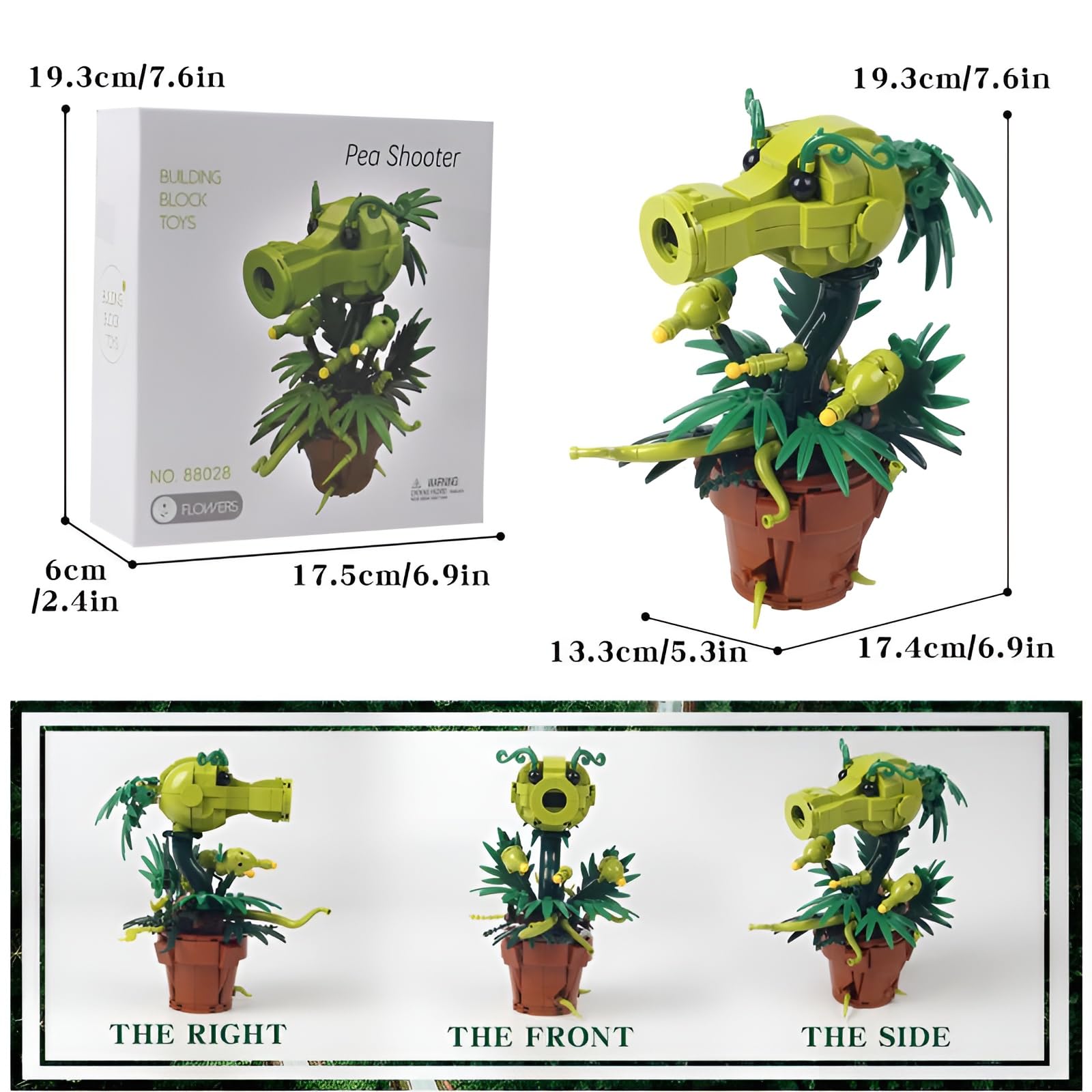 Peashooter Building Set, Horror Plant Potted Bonsai Building Bricks Kit, Plant Zombie Game-Inspired Model Toy - Image 2
