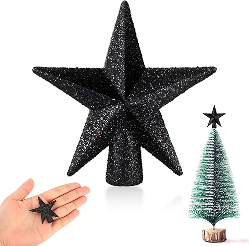 Hanaive Decoración para árbol de Navidad para el día de San Valentín, mini estrella para árbol de Navidad, decoración del hogar (negro brillante,